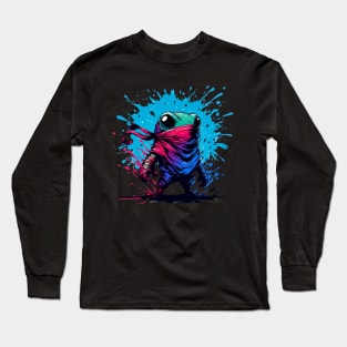 Cool Ninja Samurai Frog Anime Ink Splash Long Sleeve T-Shirt